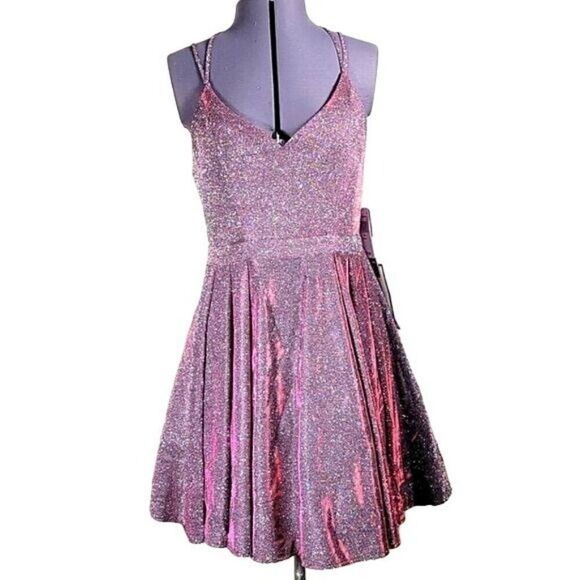 Sequin Hearts Pink Shimmery Fit&Flare Dress Sz 13 - Picture 1 of 14